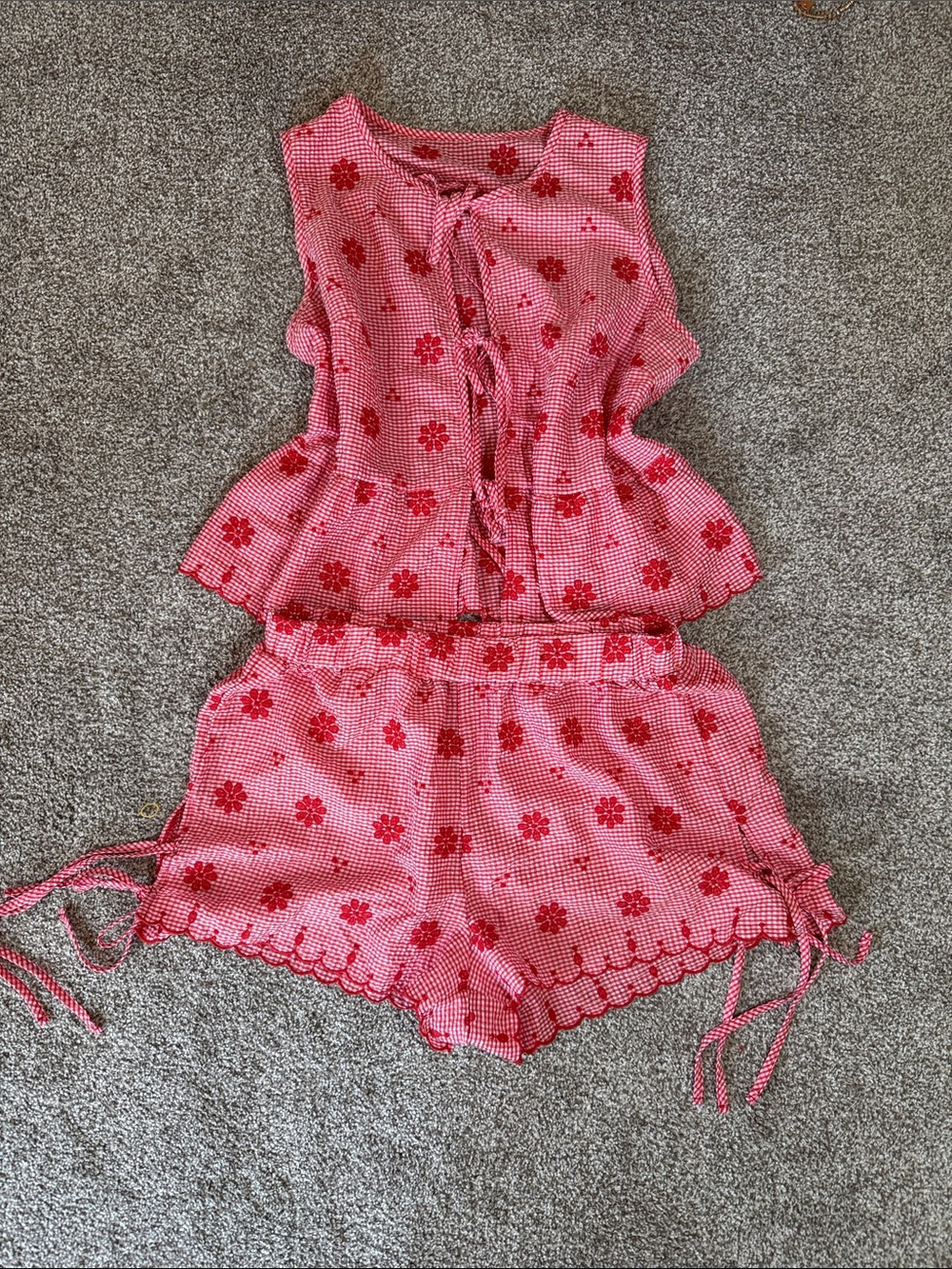 Girls Pink Floral Sleeveless One-Piece Romper with Scallop Hem